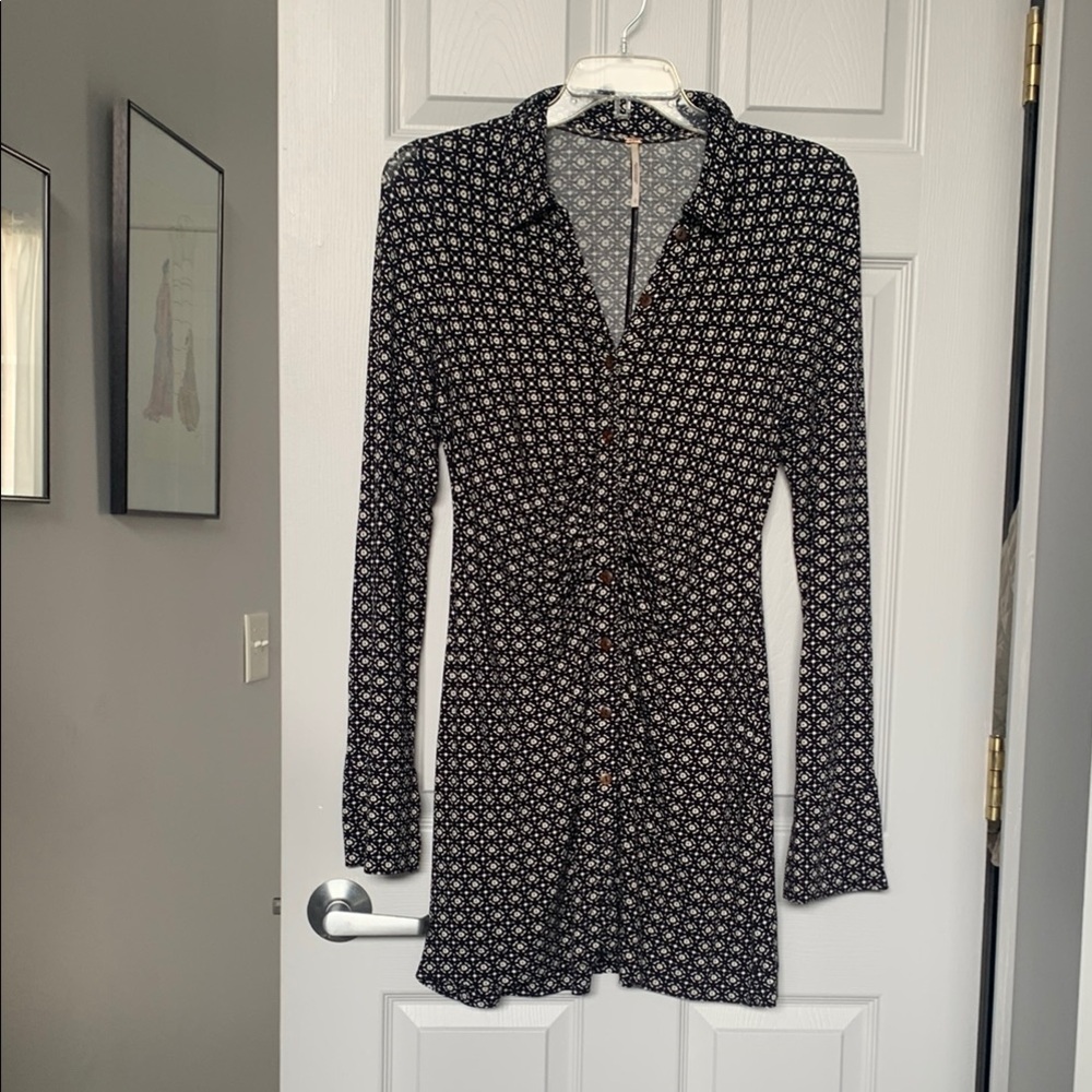Free People Black Floral Button-Up Dress